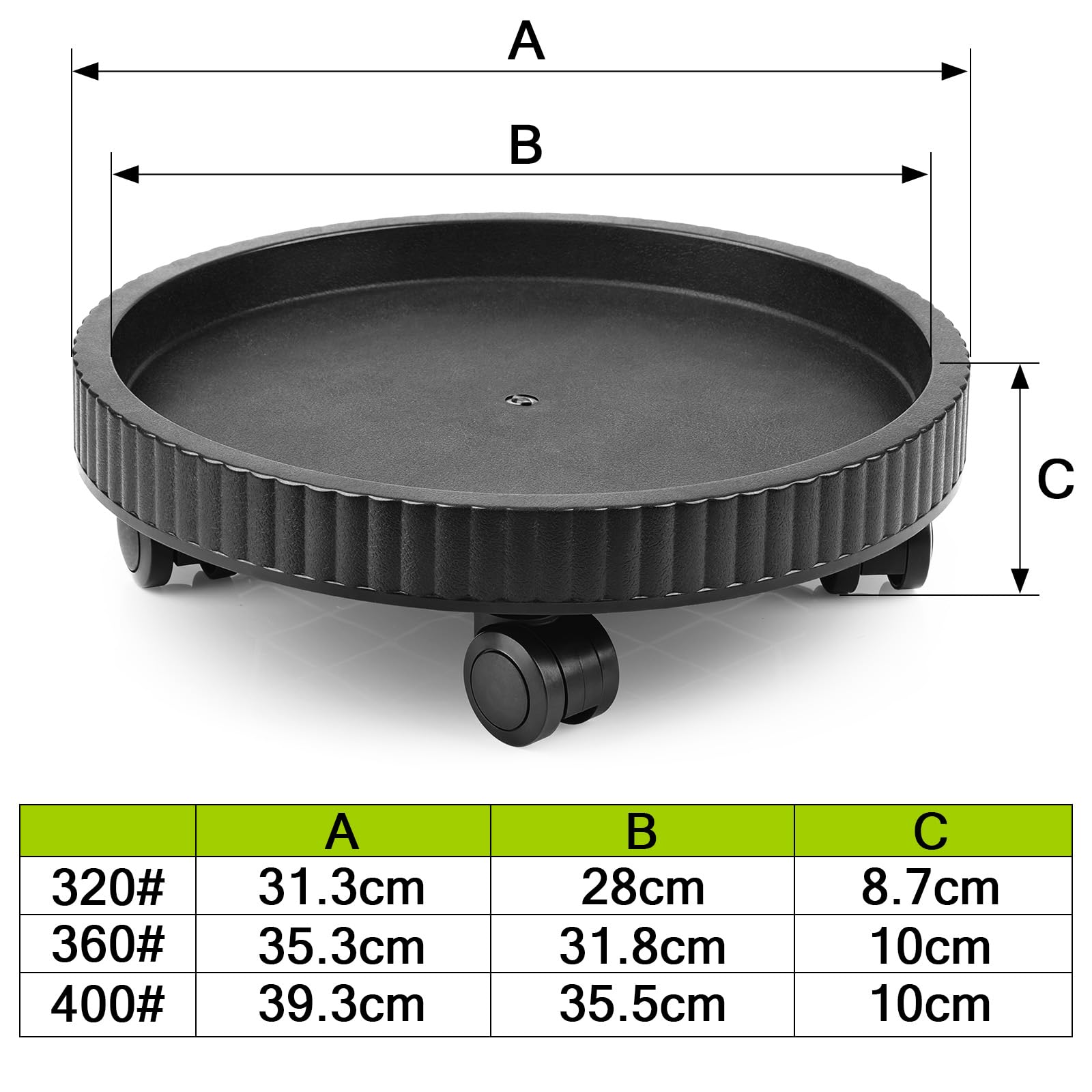 Pflanzenroller Rund 40cm Blumentopf Untersetzer mit Rollen Blumenroller Schwarz Schwerlastbereich Pflanzroller mit 360° Räder für Blumentöpfe & Blumenkübel - Indoor & Outdoor Gefäßroller