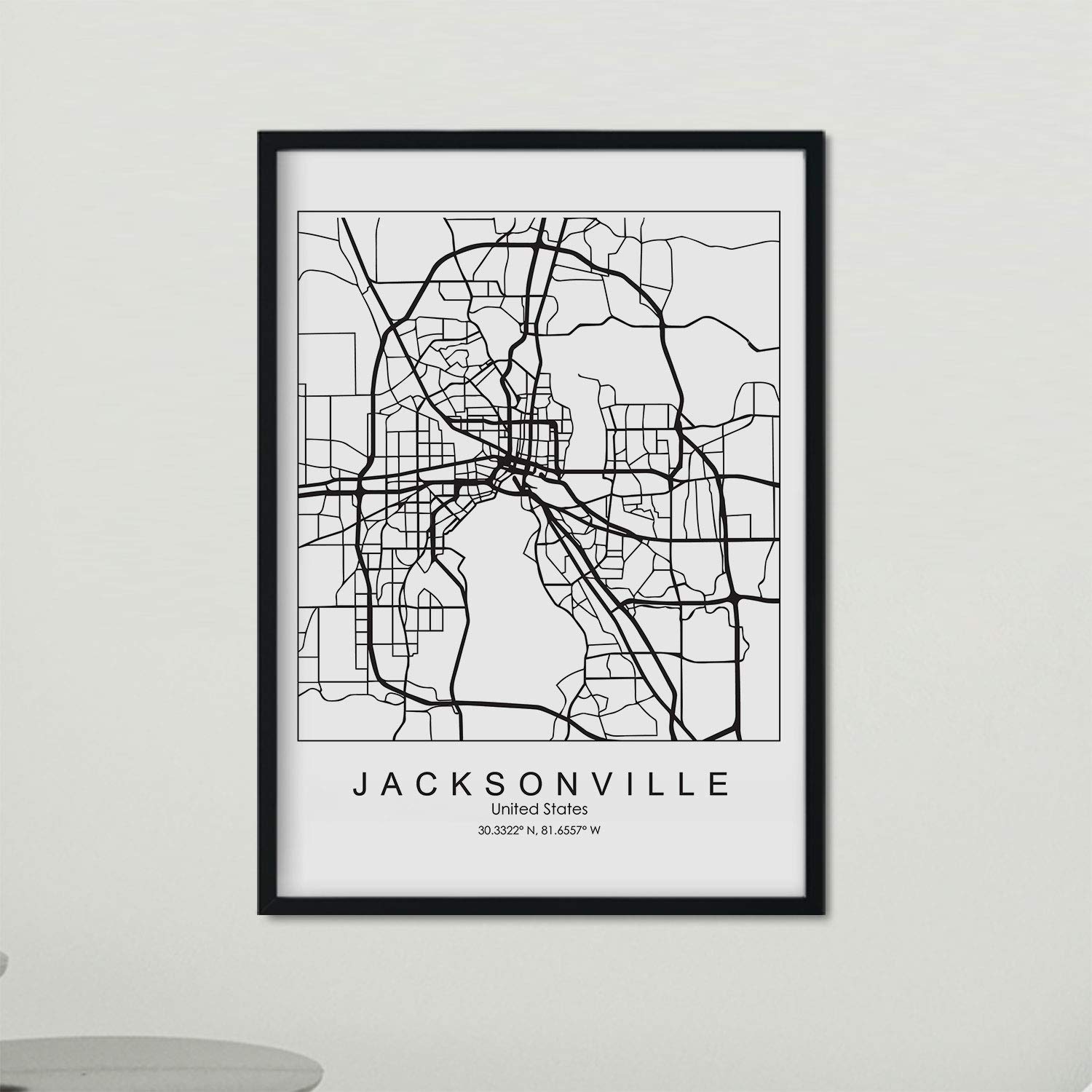 Nacnic Poster with map of Jacksonville. US film with images of maps and roads of major US cities. A4 size