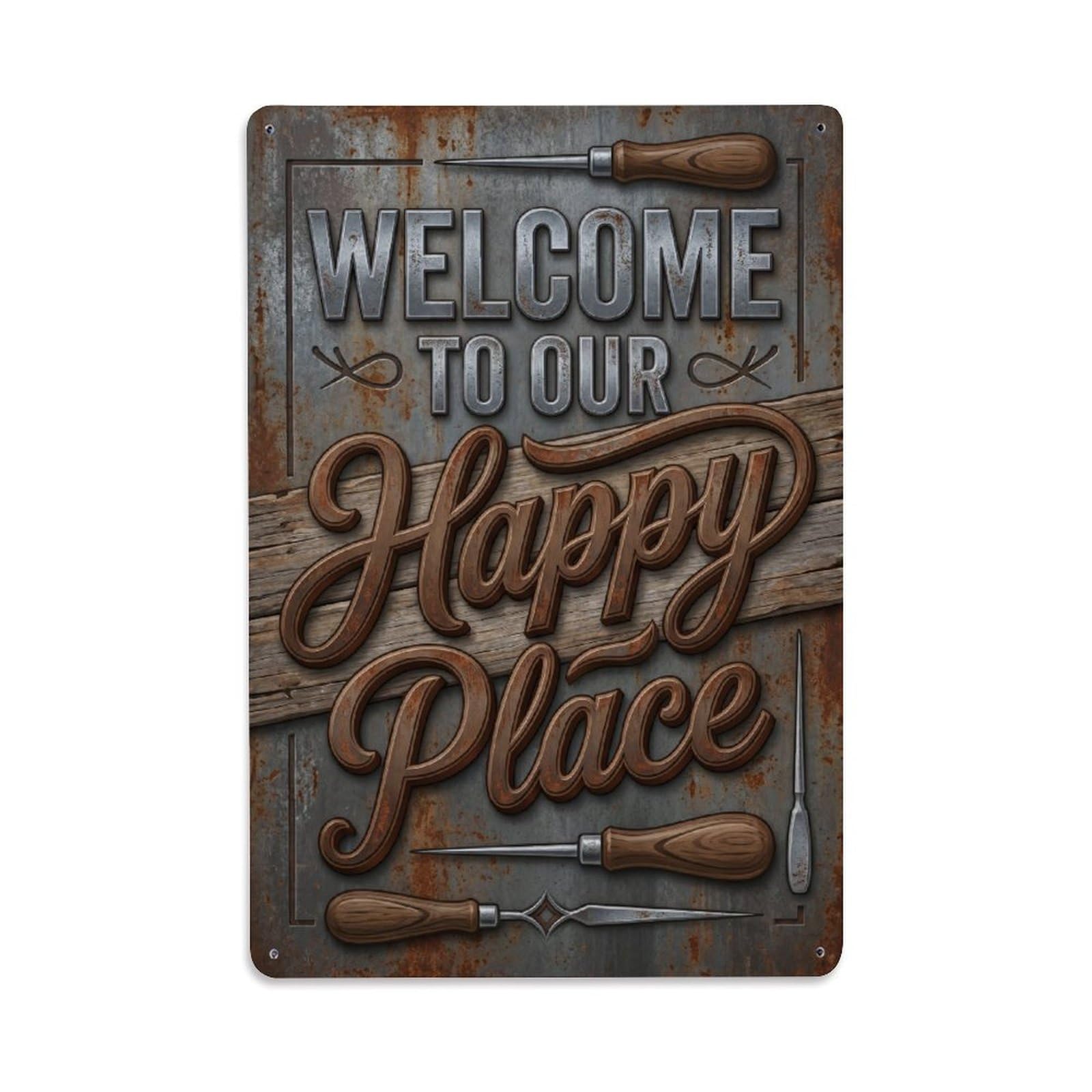 Welcome To Our Happy Place Vintage Awlmaker Studio Metal Tin Sign