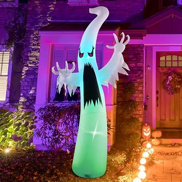 GOOSH 6 FT/12 FT Halloween Inflatables Ghost Outdoor Decorations Blow Up Yard Scary Red Eye Dimming Ghost with Built-in Colorful LEDs for Garden Lawn Indoor Party Decor