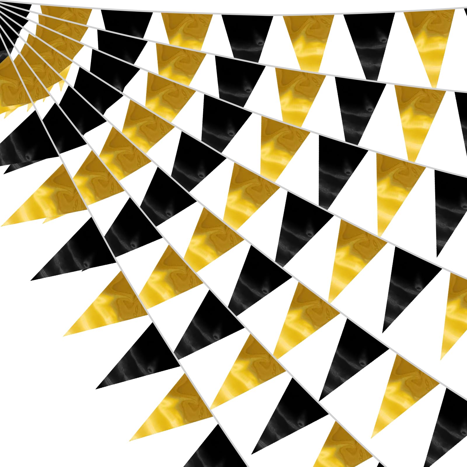 20M/64FT Black Gold Triangle Pennant Banner Flag Metallic Fabric Bunting Garland for Christmas Wall Hanging,Graduation Decorations, New Years Decorations,Father' Da