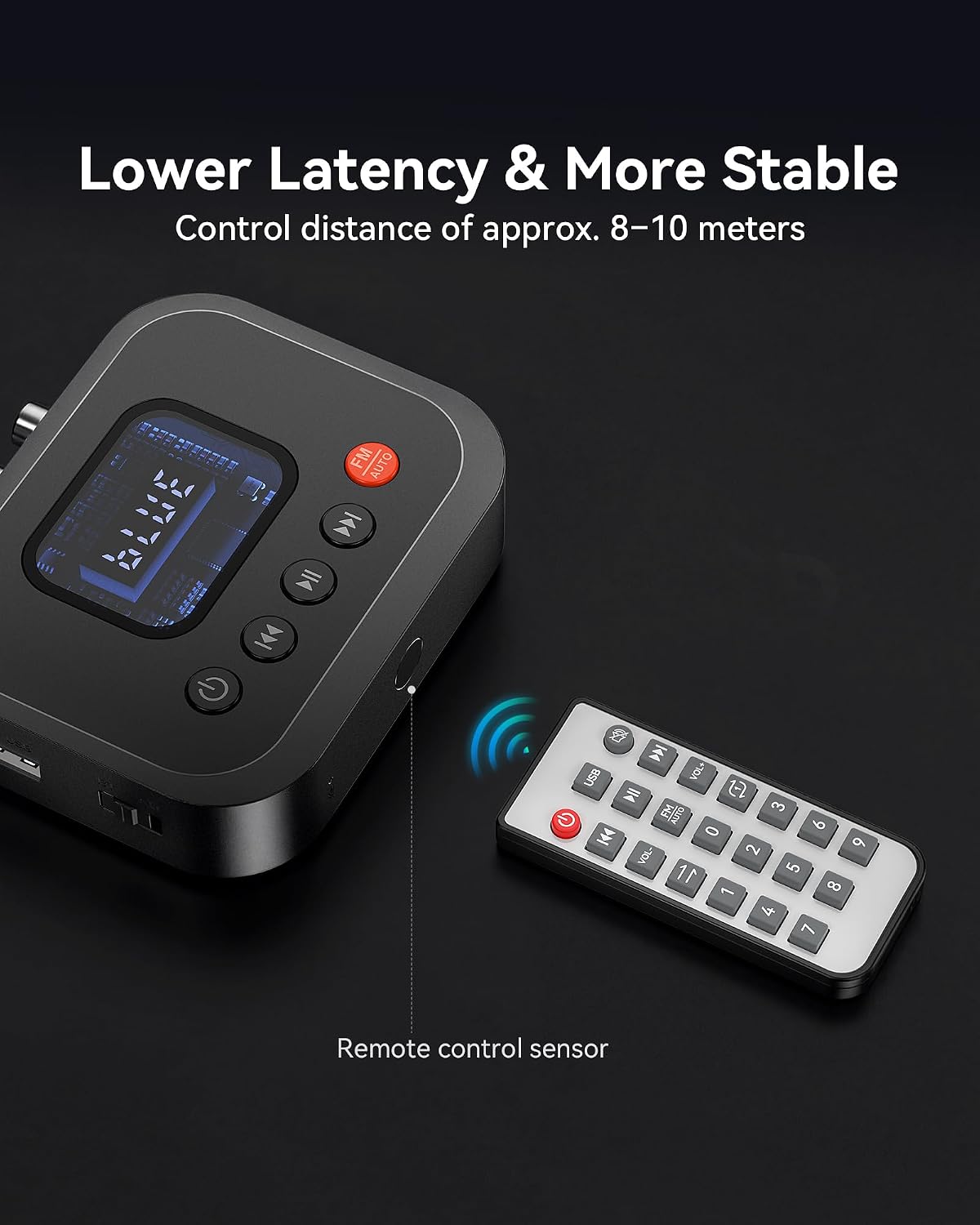 Bluetooth 6.0 Audio Receiver, 3-in-1 Wireless Adapter with FM Radio, U-Disk Playback, HD LED Display, Remote Control, Dual Output, Long Battery, Wireless Upgrade for Home Amplifier & Wired Speakers