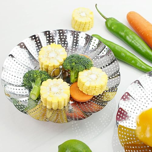 Miniatura 6 de Cesta de vapor para verduras cesta de vapor plegable cesta de vapor de verduras de acero inoxidable de primera calidad para cocinar incluye 1 cesta