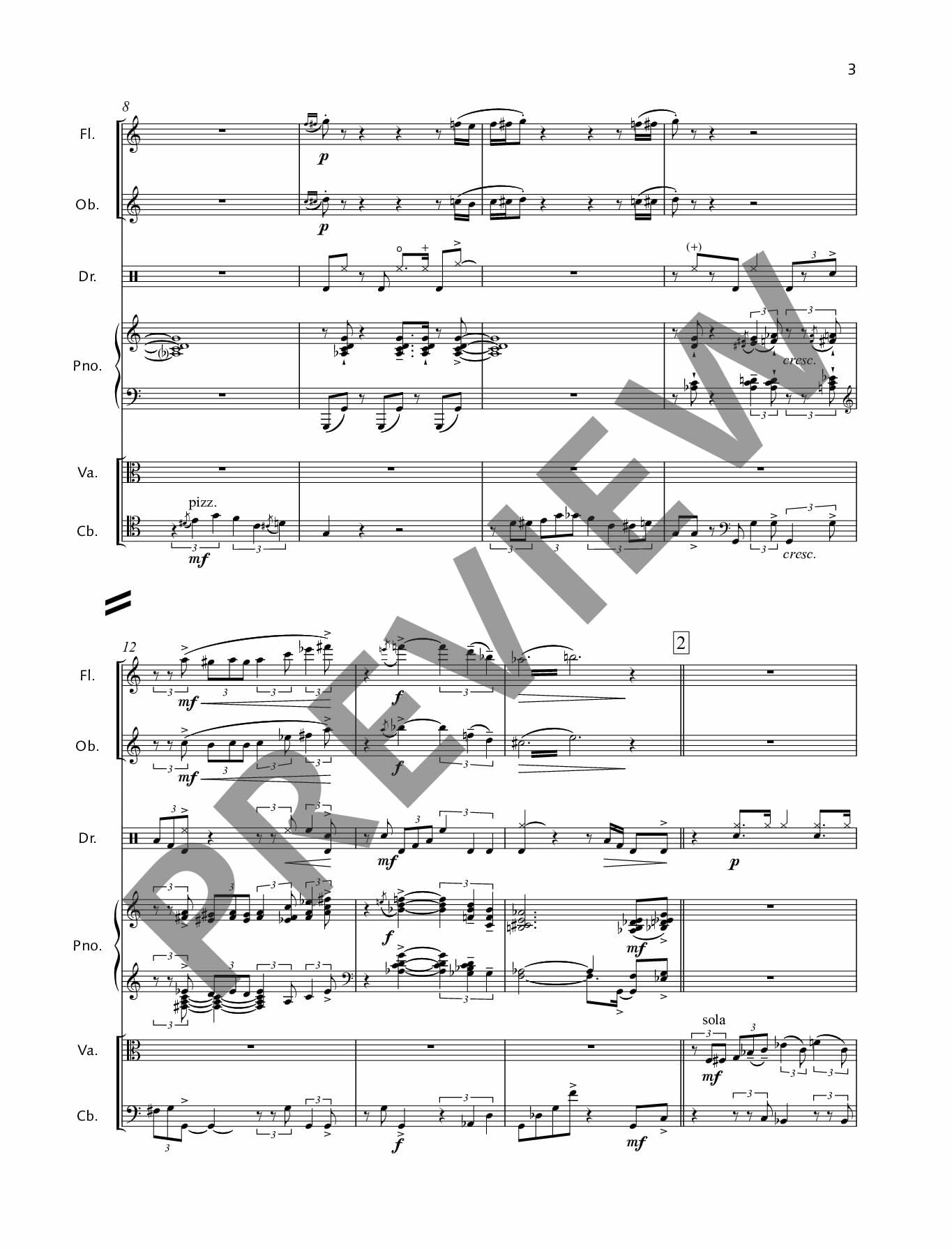 Intrada and Finale: für Sextett (Flöte, Oboe, Klavier, Viola, Kontrabass und Drums). op. 79. Flöte, Oboe, Klavier, Viola, Kontrabass, Drums. Partitur und Stimmen. (Edition Schott)