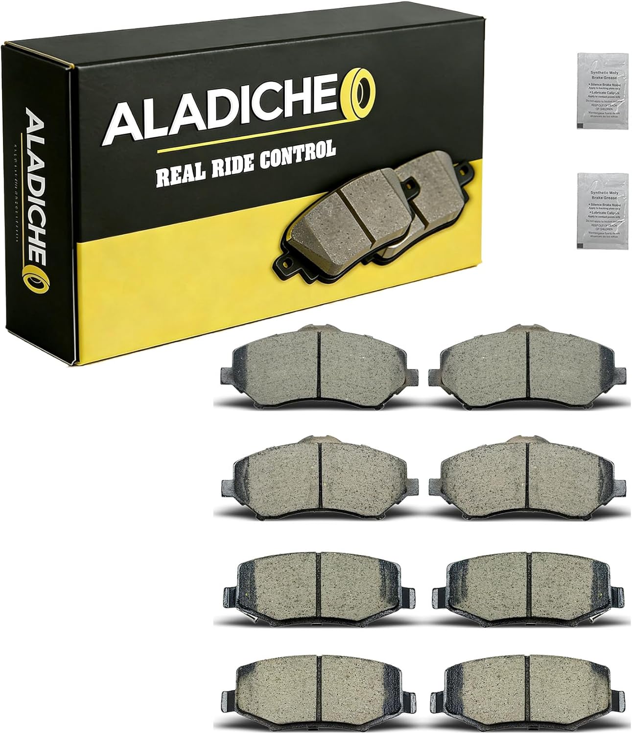 upgrade Front Rear Ceramic Disc Brake Pads Set Compatible with 2007-2011 for Dodge Nitro,2008-2012 for Jeep Liberty,2007-2017 for Jeep Wrangler,2018 for Jeep Wrangler JK, ALD004