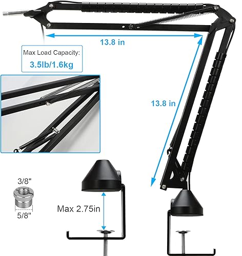 Miniatura 8 de YOUSHARES Brazo de brazo compatible con micrófono HyperX Quadcast, brazo de brazo Quadcast con adaptador y 2 fundas de cable para juegos,