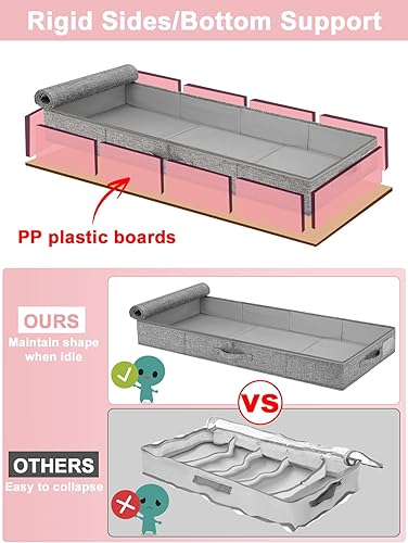 Miniatura 4 de Contenedores de almacenamiento de perfil bajo debajo de la cama, almacenamiento debajo de la cama de 4 pulgadas de alto con paredes laterales e