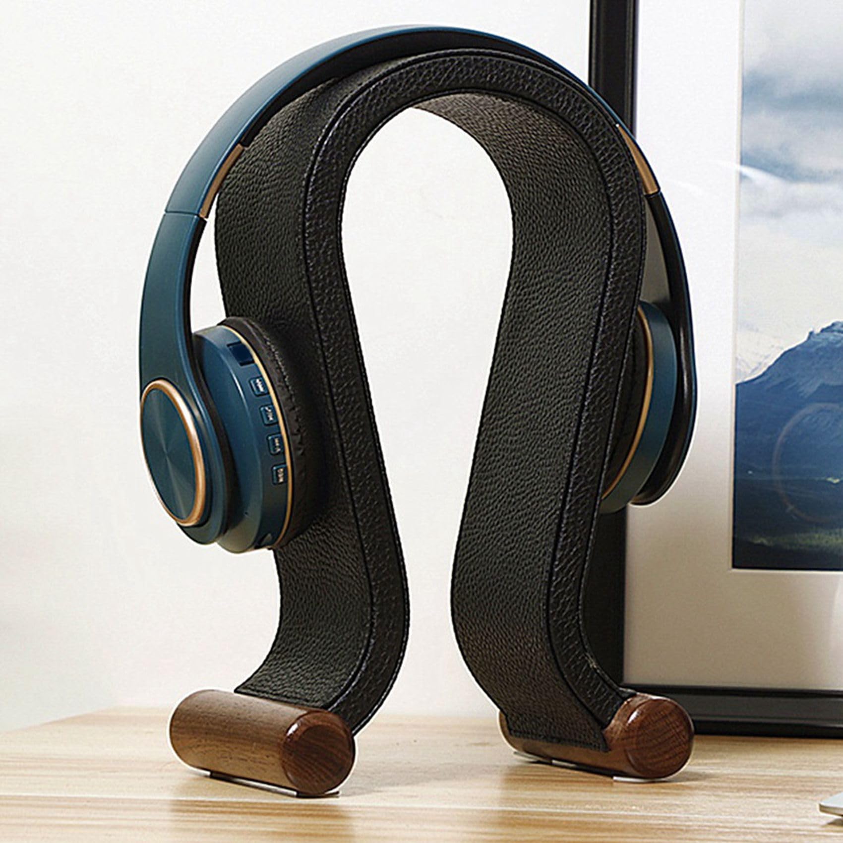 2X Supporto per Cuffie in Pelle A Forma di U Supporto da Tavolo Espositore per Cuffie per PC Gaming Auricolari Mensola Appendiabiti, Nero