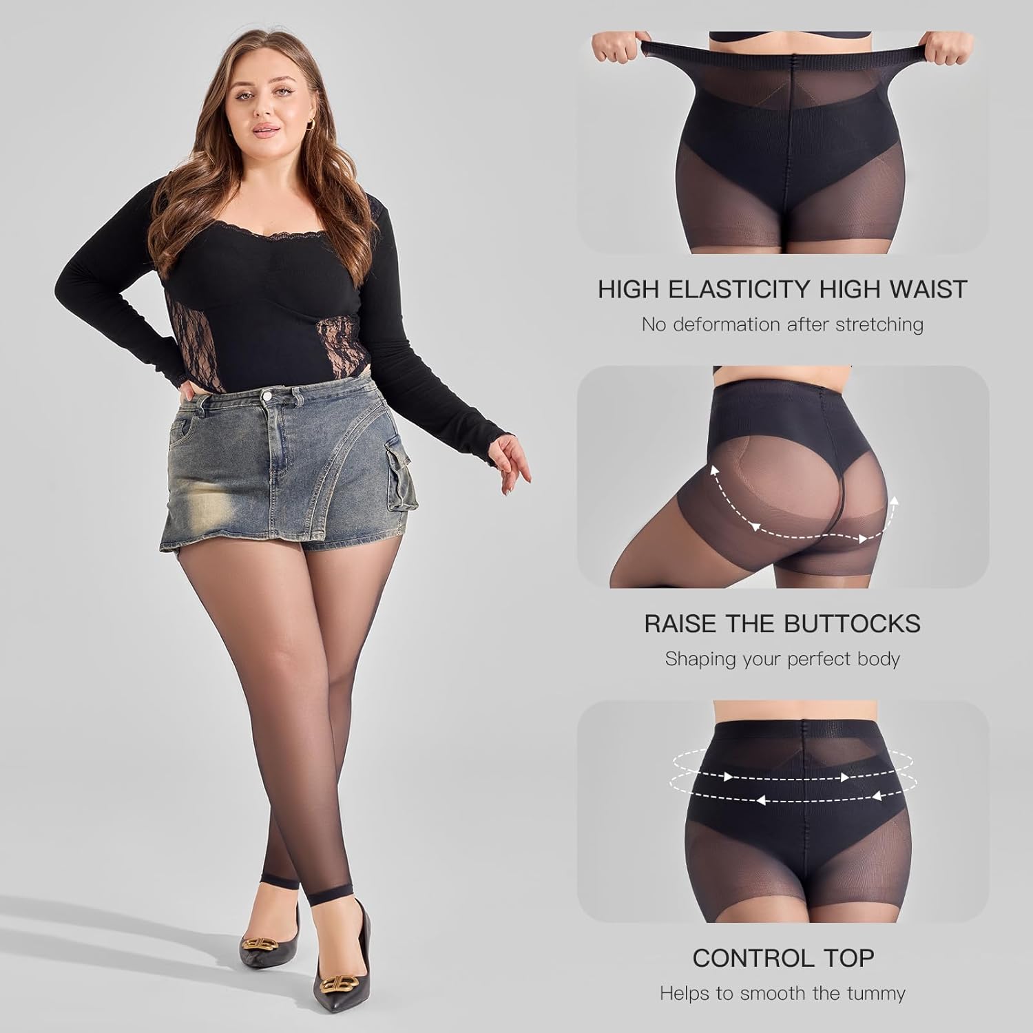 Yilanmy Plus Size Footless Tights for Women Tummy Control 40 Denier Curves Pantyhose 2 Pairs Shaping Leggings - Image 3