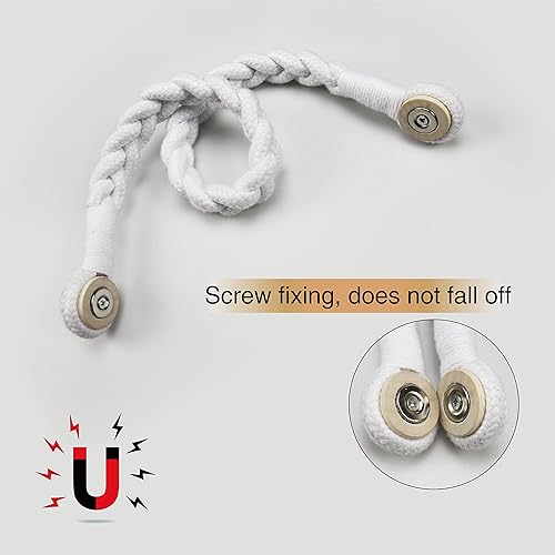 Miniatura 10 de Paquete de 4 alzapaños magnéticos negros suaves para cortinas, de algodón, tejido a mano, con hebilla de madera, para decoración del hogar y la