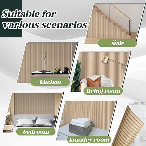 Miniatura 6 de Oxdigi Papel tapiz autoadhesivo con listones de madera, 11.8 x 196 pulgadas (16 pies cuadrados), patrón 3D, PVC autoadhesivo, extraíble, apto para