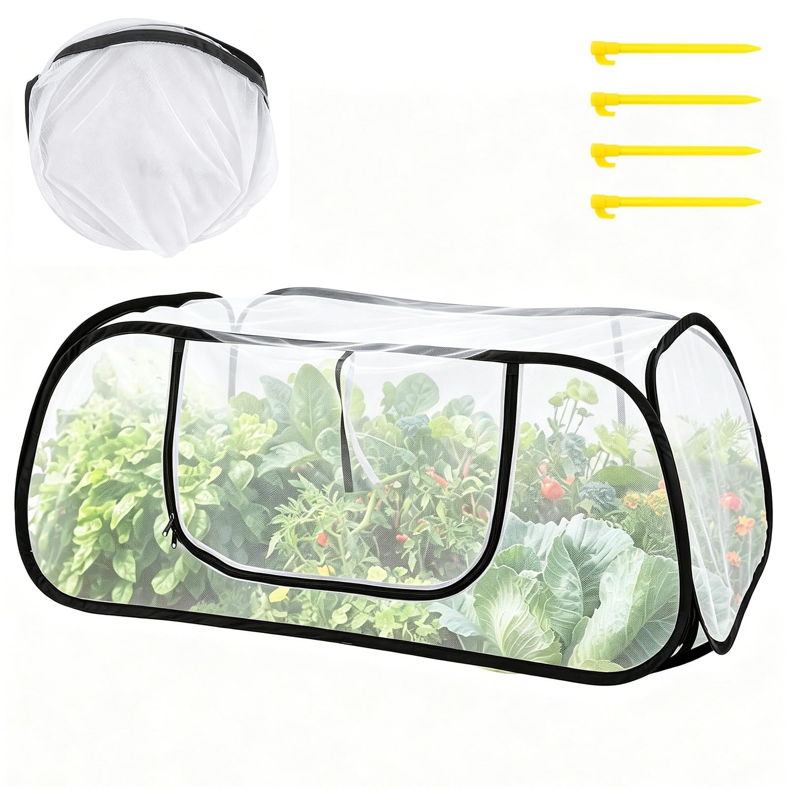 115 x 55 x 45cm Pop Up Garden Mesh Plant Cover, Garden Pest Insect Barrier Netting with 4 Detachable Stakes, Insect Netting for Vegetables for Anti Birds,Insects,Protect Plant Vegetable Fruit