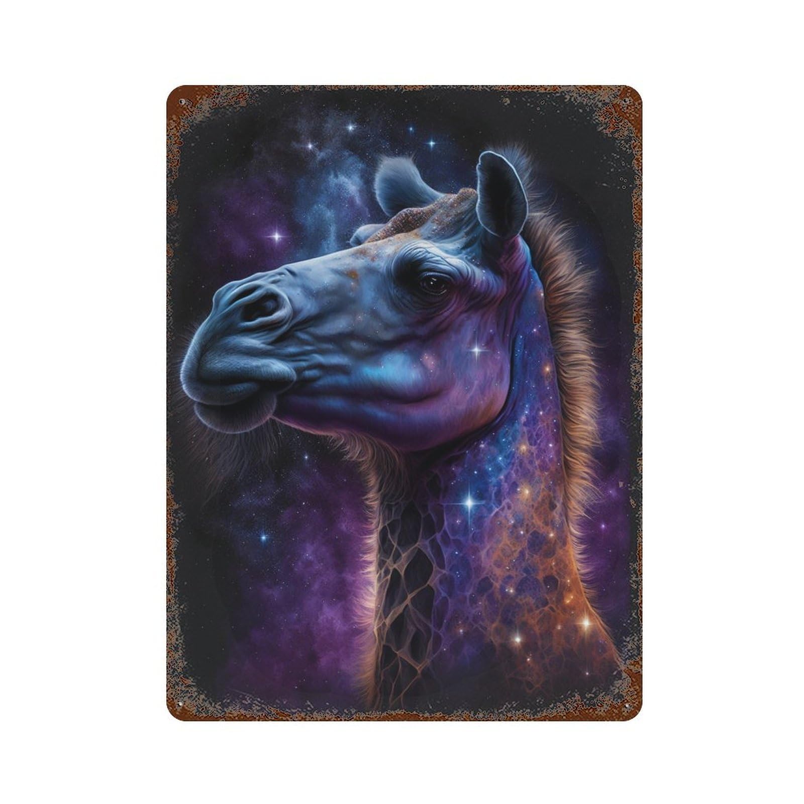 Cosmic Camel Art Print Rust Effect Tin Sign 15.7"x11.8", Industrial Home Decor for Garage, Pub Or Kitchen