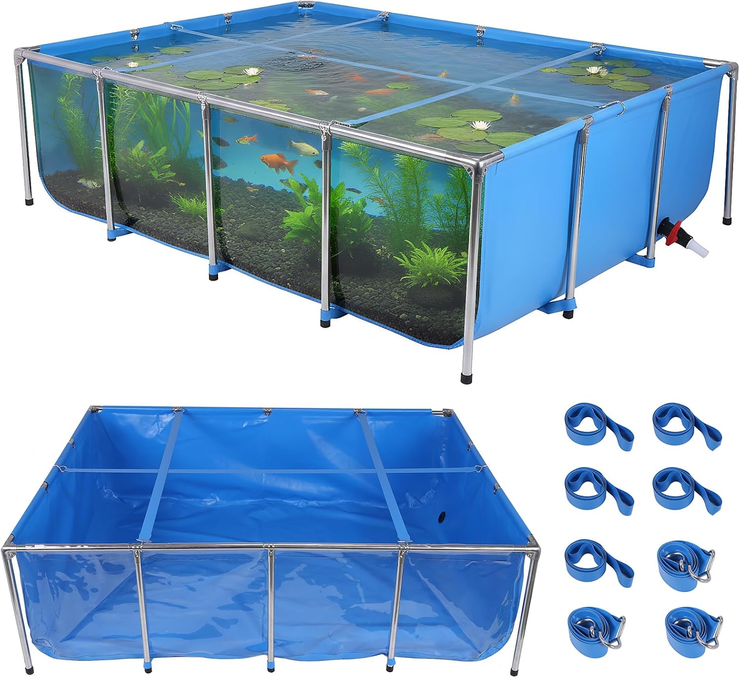 Generic Aquarium Pool Pond with Transparent Viewing Panel 880Gallon PVC Canvas Fish 400LBS Capacity Rectangular Goldfish with Drain Valve for Fish & Turtle Farming & Lobster Cultivation
