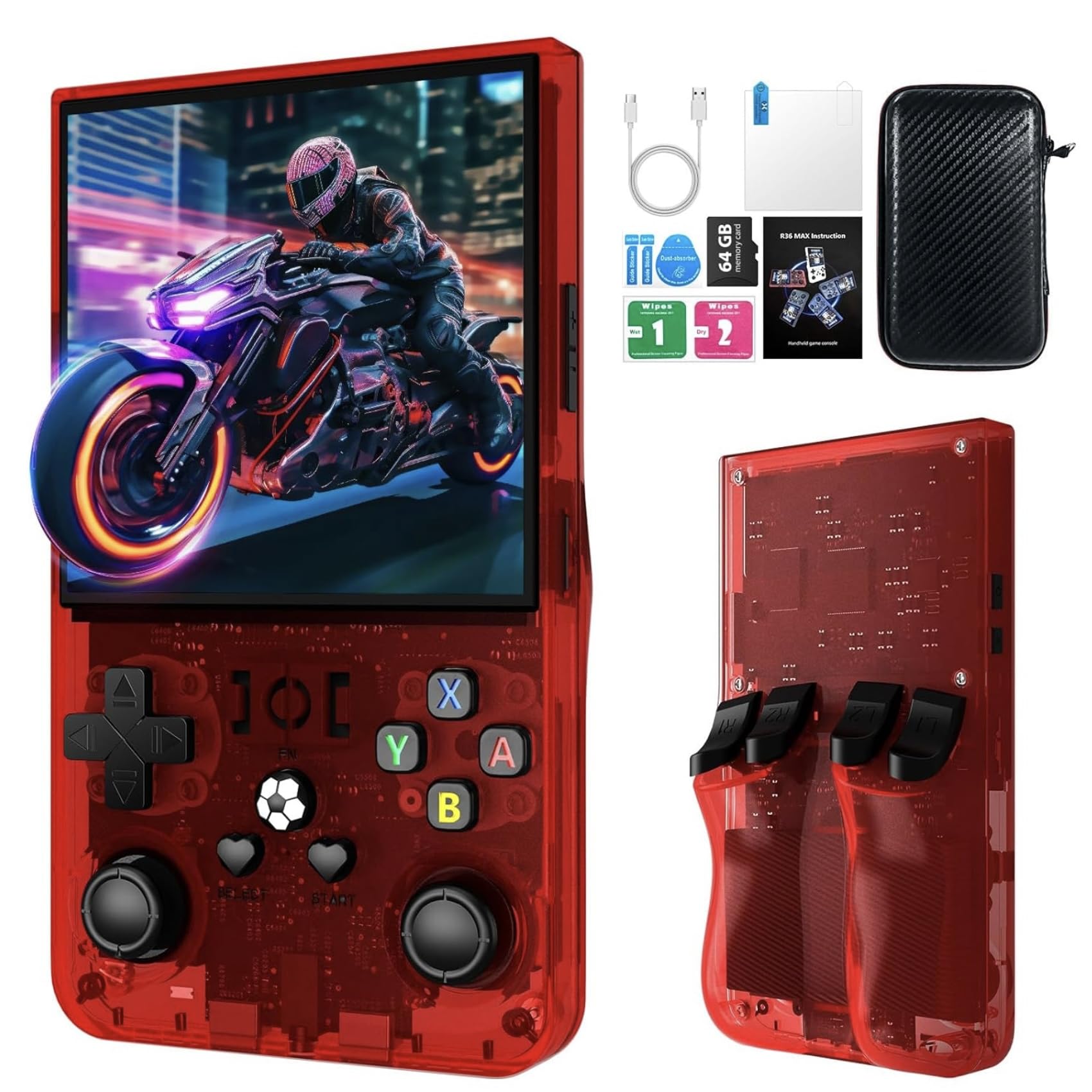 R36MAX Retro Handheld Game Console, 18000+ Classic Games, Multiple Emulators, Portable Gaming System with Carrying Case (Red) — image 1