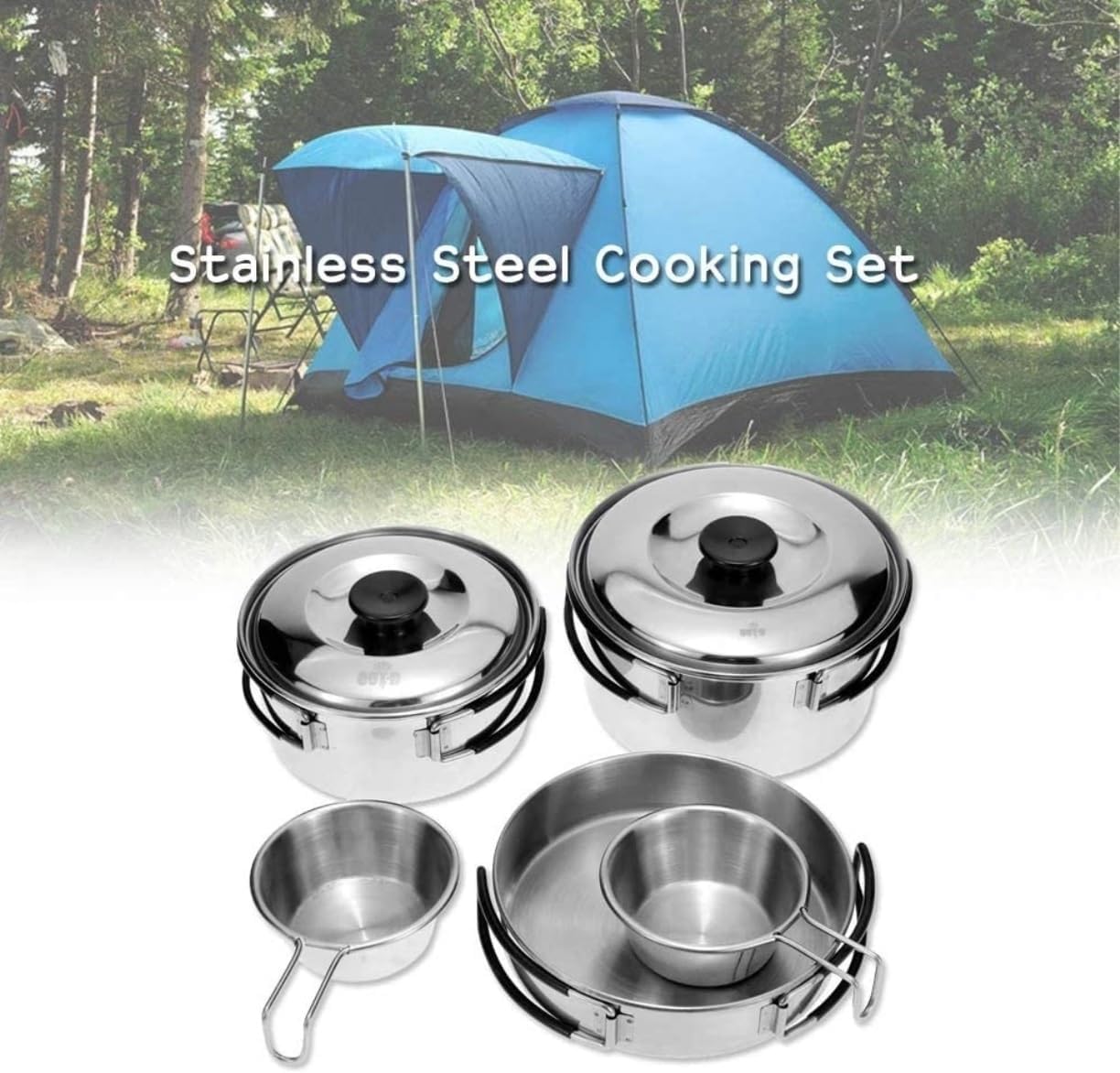 Camping Campfire Utensils, Outdoor Camping Cookware Set Pot Bowls Stainless Steel Cooking Pan Backpacking Gear