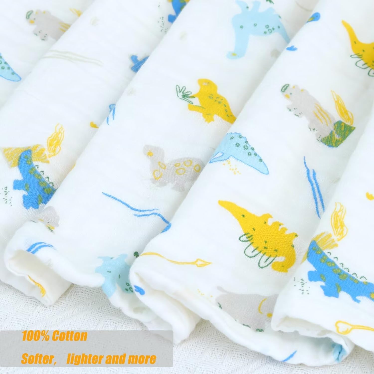 Bwinka 2PCS Super Soft 6 Layers Muslin Cotton Newborn Baby/Kids Bath Towels White Also for Baby Blanket(105x105cm) (White+Blue)