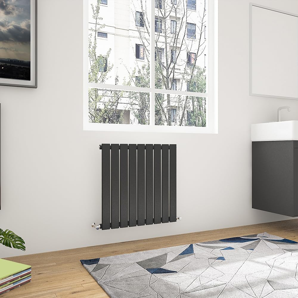 Biubiubath | Flat Panel Radiator 600x612mm Black Horizontal Single Column Radiator Modern Central Heating Radiators Designer Radiators