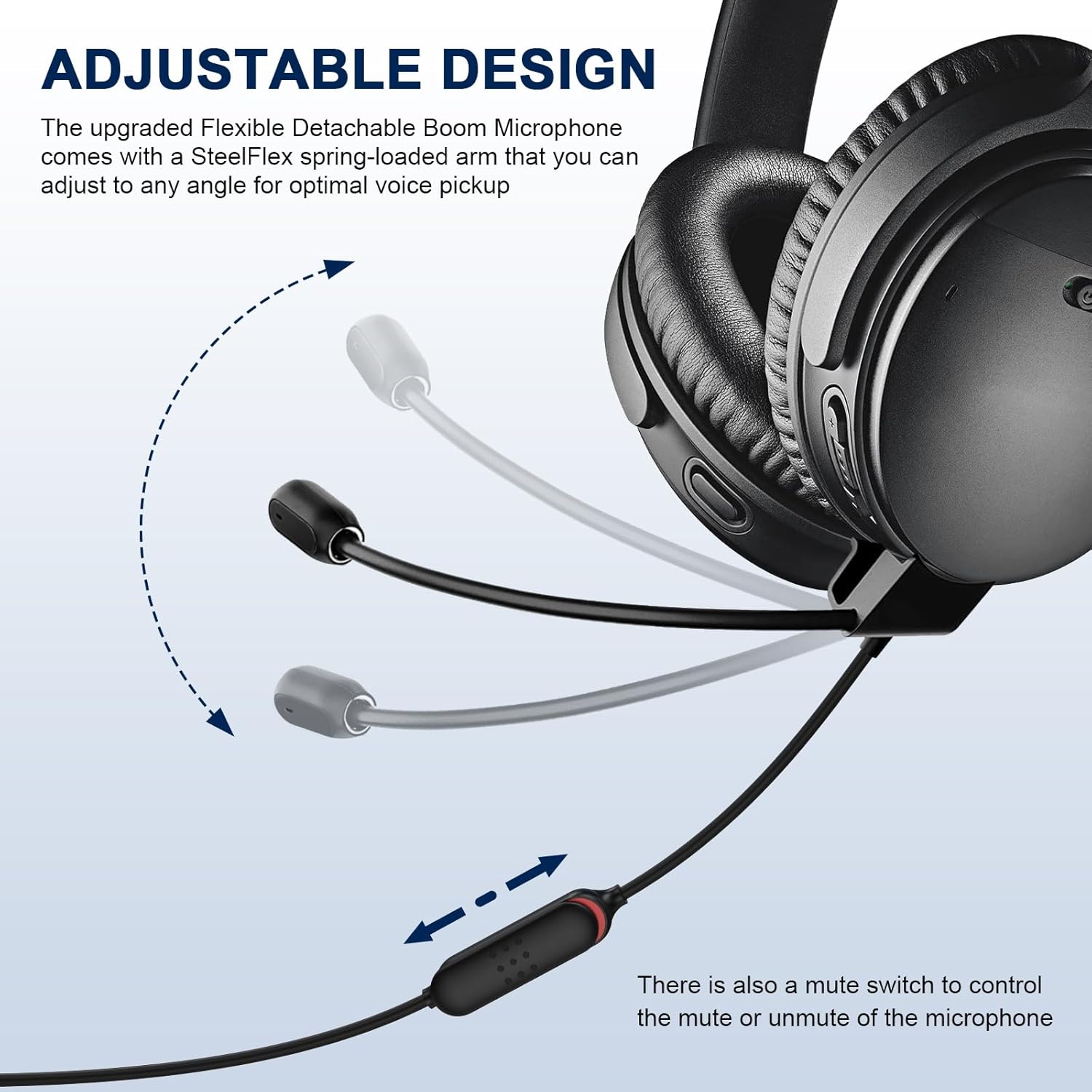 QC45 Microphone Compatible with Bose QC45 Wireless Noise Cancelling Headphones, Boom Gaming Microphone Cable with Mute Switch for PS4, PS5, PC, Xbox One Controller (QC45 Boom Mic, 3.5mm Y-Splitter)