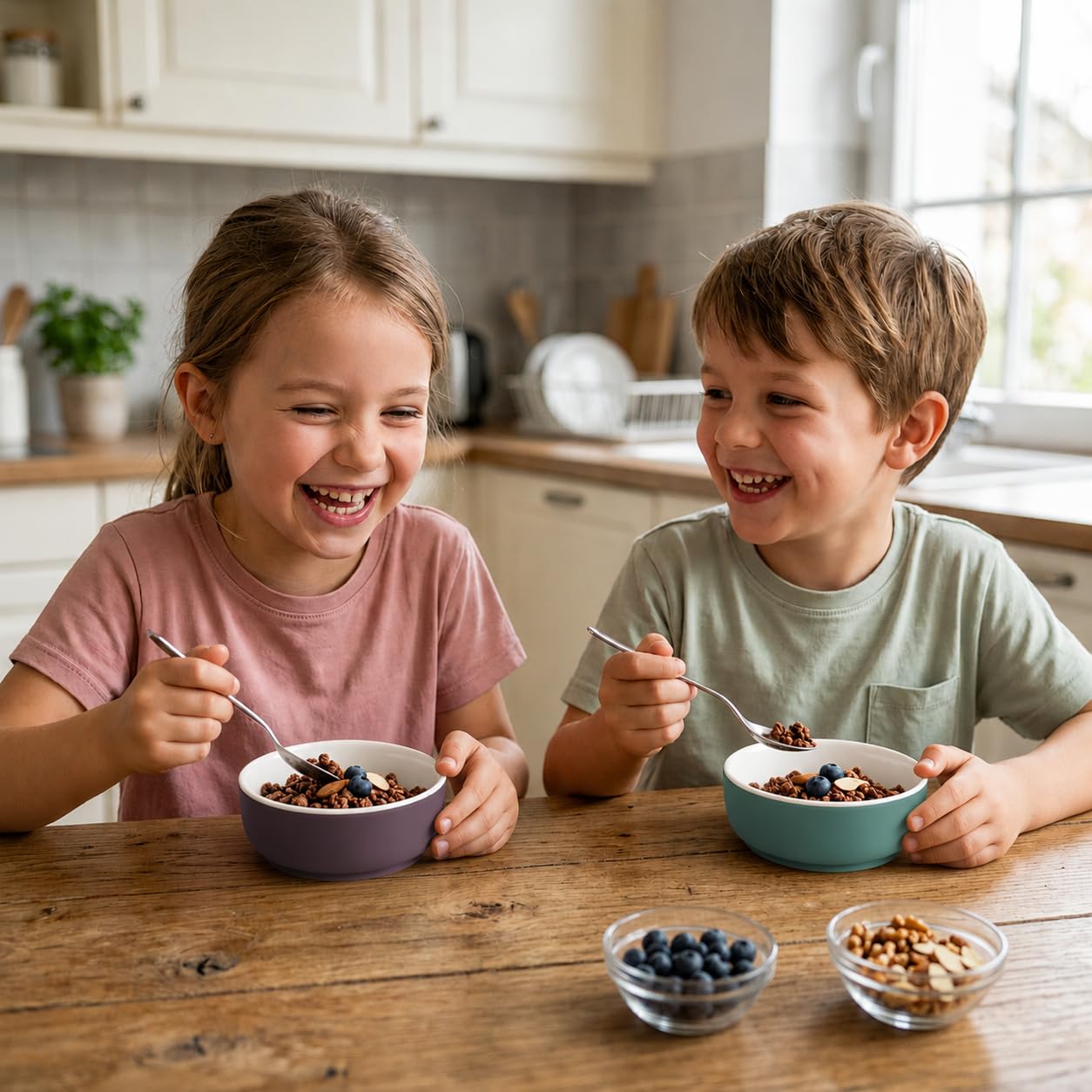 Hochwertige Kinderschüssel / Babyschüssel aus gehärtetem, robustem Porzellan mit Schutz aus lebensmittelechtem Silikon und rutschfestem Saugnapf; ideal auch als Schale für Camping, Wohnmobil und Boot
