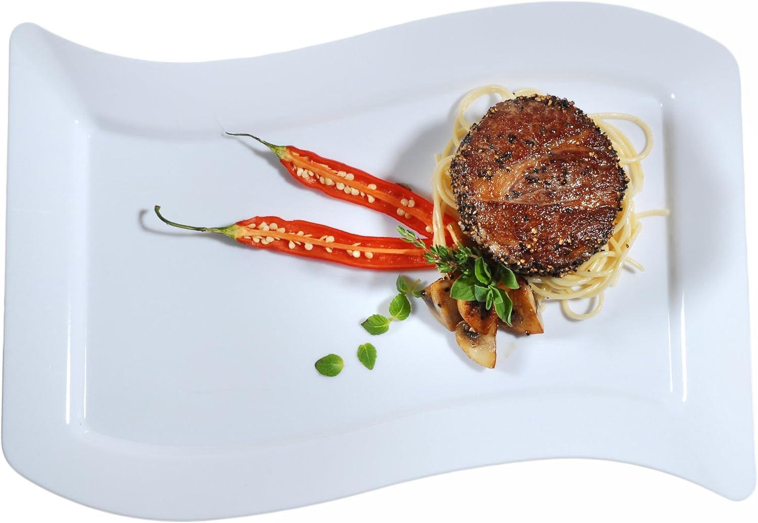 Fineline Settings Wavetrends Black Rectangular-Wave China-Like 7.5" X 12" Plate 120 Pieces