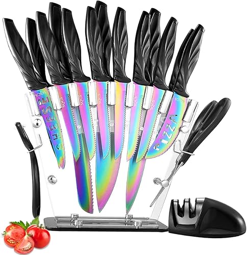 Juego de cuchillos de cocina juego de 18 cuchillos de cocina afilados de acero inoxidable contienen 8 cuchillos de carne sacapuntas pelador soporte