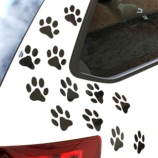 Finest Folia Juego de 12 pegatinas para patas de perro de 6 x 6 cm, para coche, moto, pared, portátil, color negro brillante