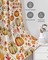 Vista 3 de Thanksgiving Fall Doorway Curtains - Blackout Curtains 80 Inches Long, Orange Teal Pumpkin Maple Leaf Rustic Sliding Door Curtains Grommet Window