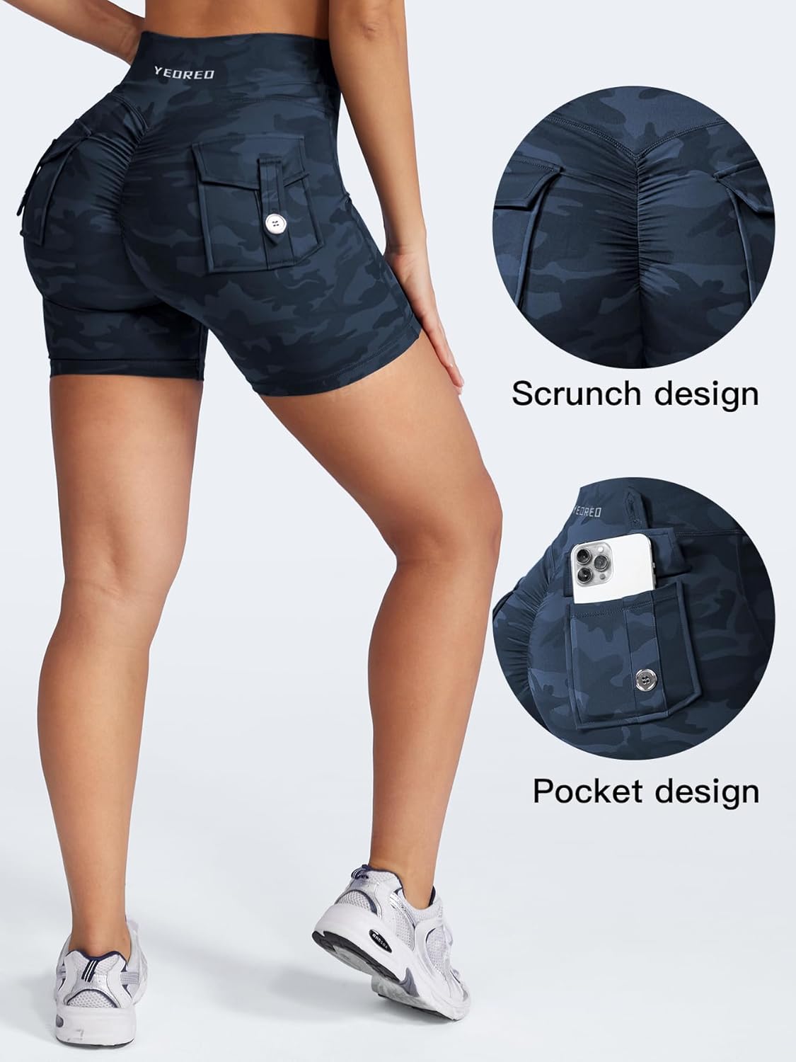 YEOREO CoreFlex Scrunch Workout Shorts with Pockets Charm Gym Biker Shorts for Women High Waisted Booty Yoga - Image 4