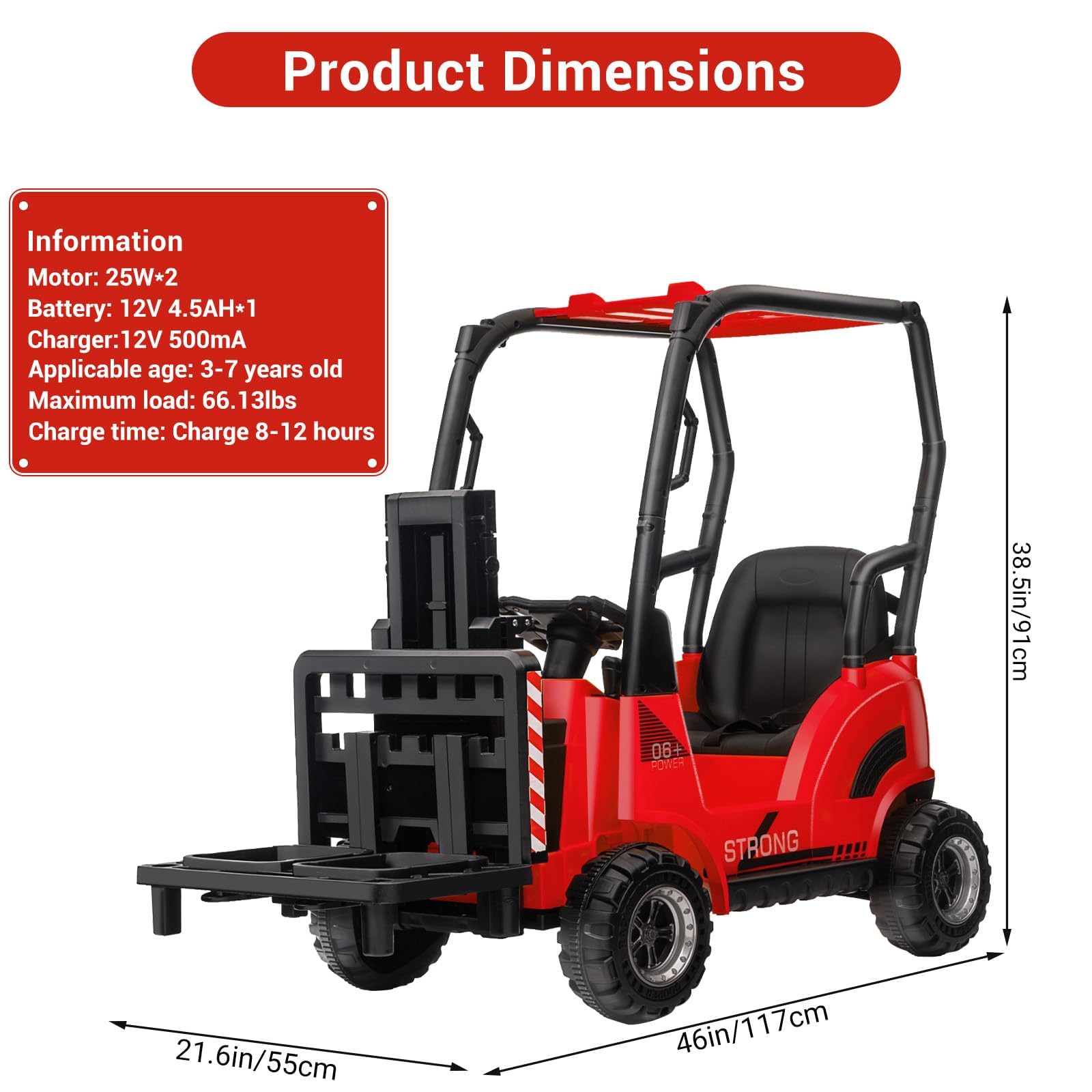 12V Tracteur Électrique Enfant avec Fourche de Levage et Plateau Détachable
