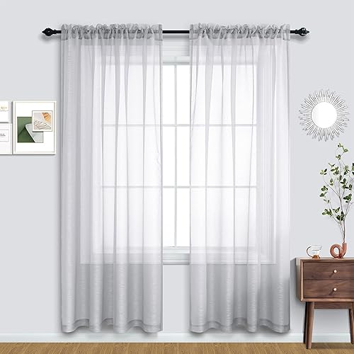 Miniatura 1 de Cortinas plateadas de 84 pulgadas de largo para sala de estar, juego de 2 paneles de cortinas traslúcidas con bolsillo para barra, cortinas grises