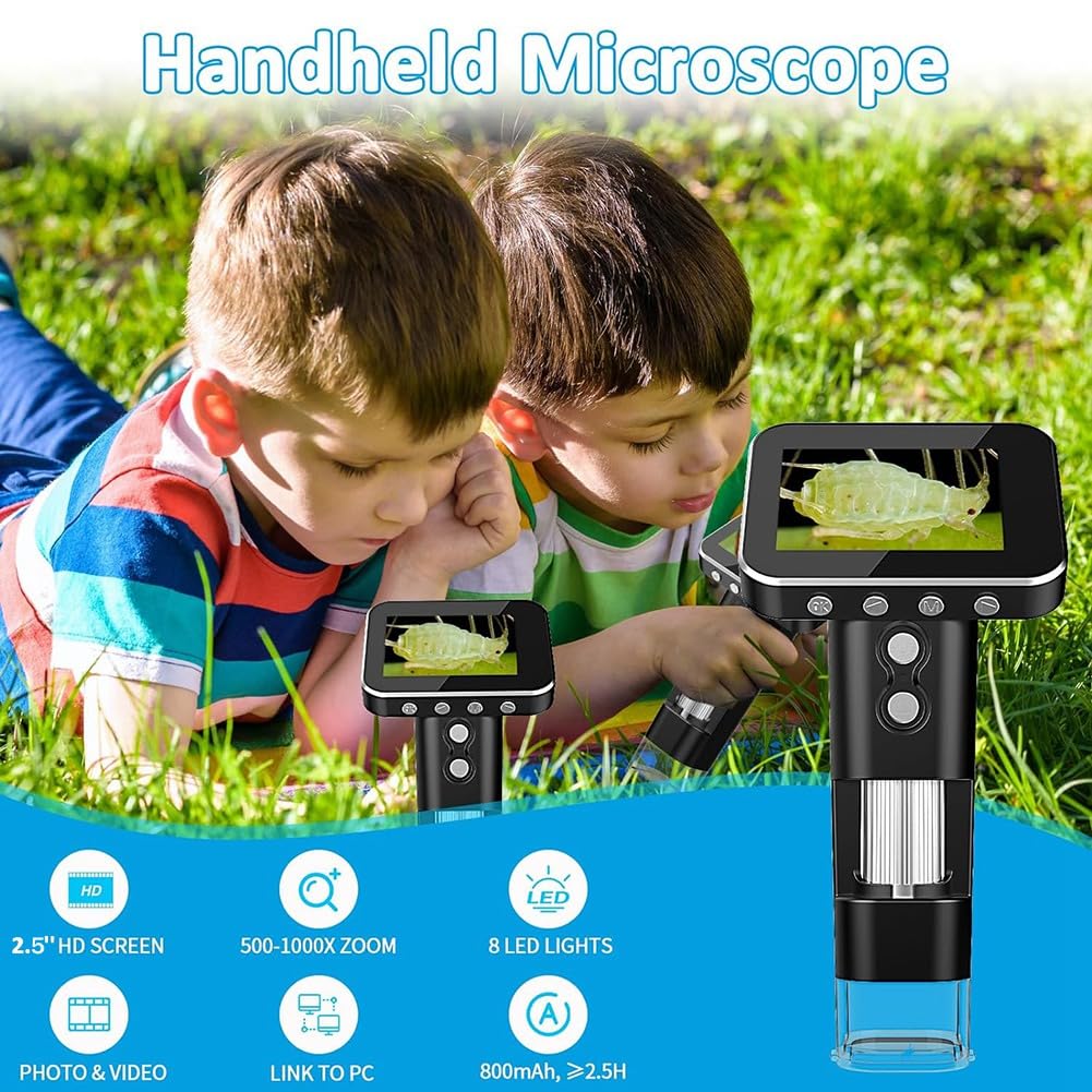 Microscopio para NiñOs con Pantalla LCD de 3,5 Pulgadas, Microscopio de Bolsillo, Microscopio PortáTil, Microscopio Digital de Mano para NiñOs