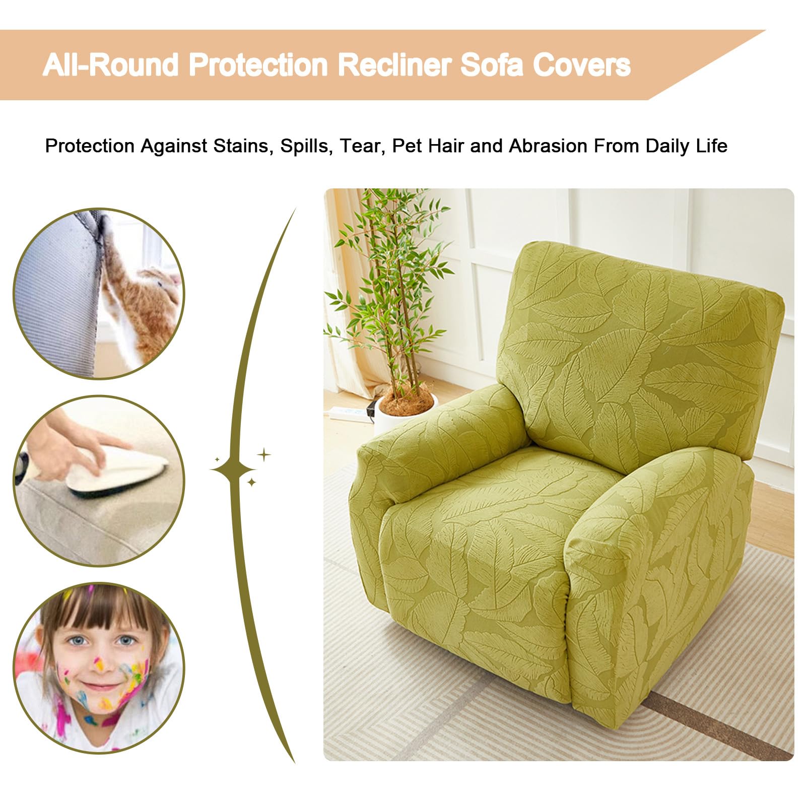 Copripoltrona Relax Reclinabile 1 Posto, Copri Poltrona Relax in Tessuto Jacquard, Fodera Poltrona Reclinabile Elasticizzato per Sedie Elettriche(Size:8 Piece Set,Color:N-Beige)