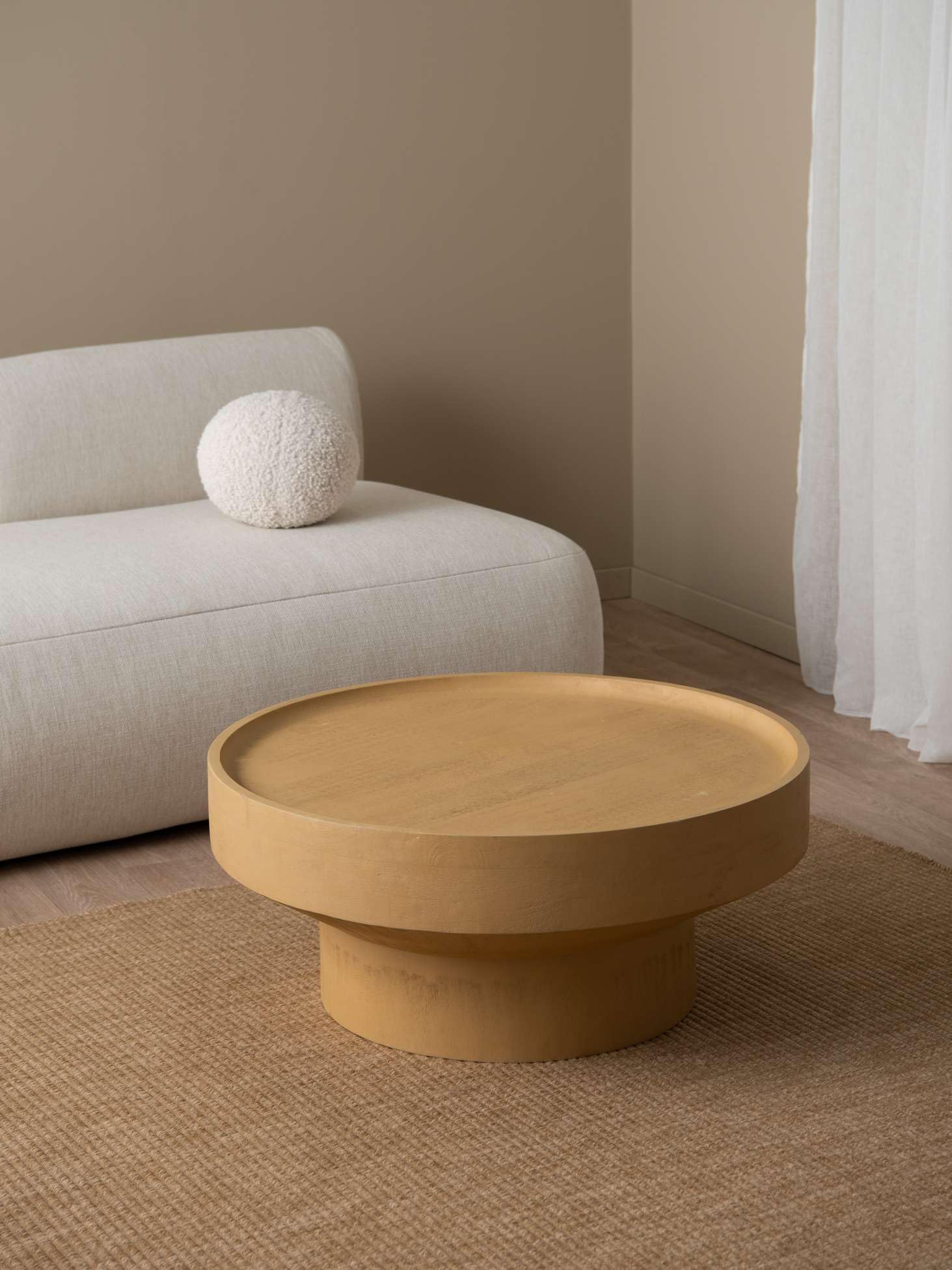 RugVista Jutte Alfombra Interior y Exterior, Redondo, Ø 100 cm, Beige | Modernas, Pelo medio, Lavado a mano, Oeko-Tex 100, Resistente a los rayos UV, Cocina, Pasillo, Patio
