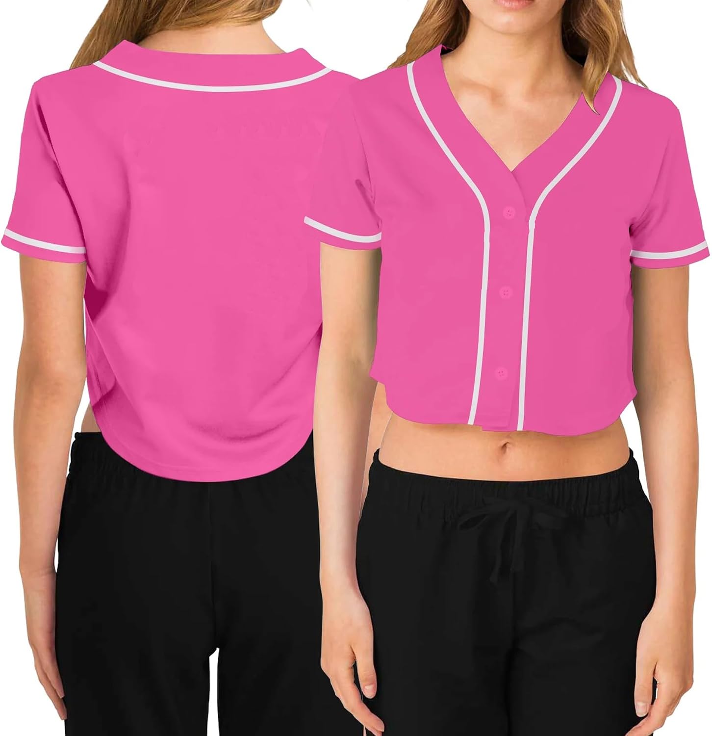 Clothing Jerseys Women's Blank Crop Baseball Jersey,Crop Top Short Sleeve Hip Hop Hipster Tshirts Button Down Tee