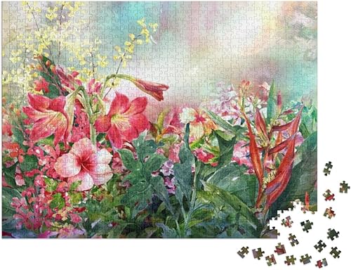 Miniatura 2 de Bouquet of Multicolored Flowers Watercolor Painting Style... Jigsaw Puzzle Jigsaw Puzzle with 1000 Pieces