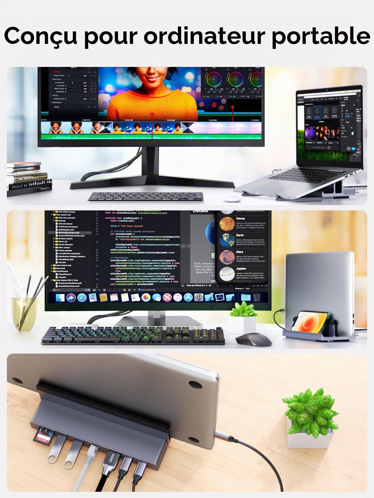 Station d'accueil Verticale 7-en-1 QUUGE pour Ordinateur Portable avec HDMI 4K pour MacBook