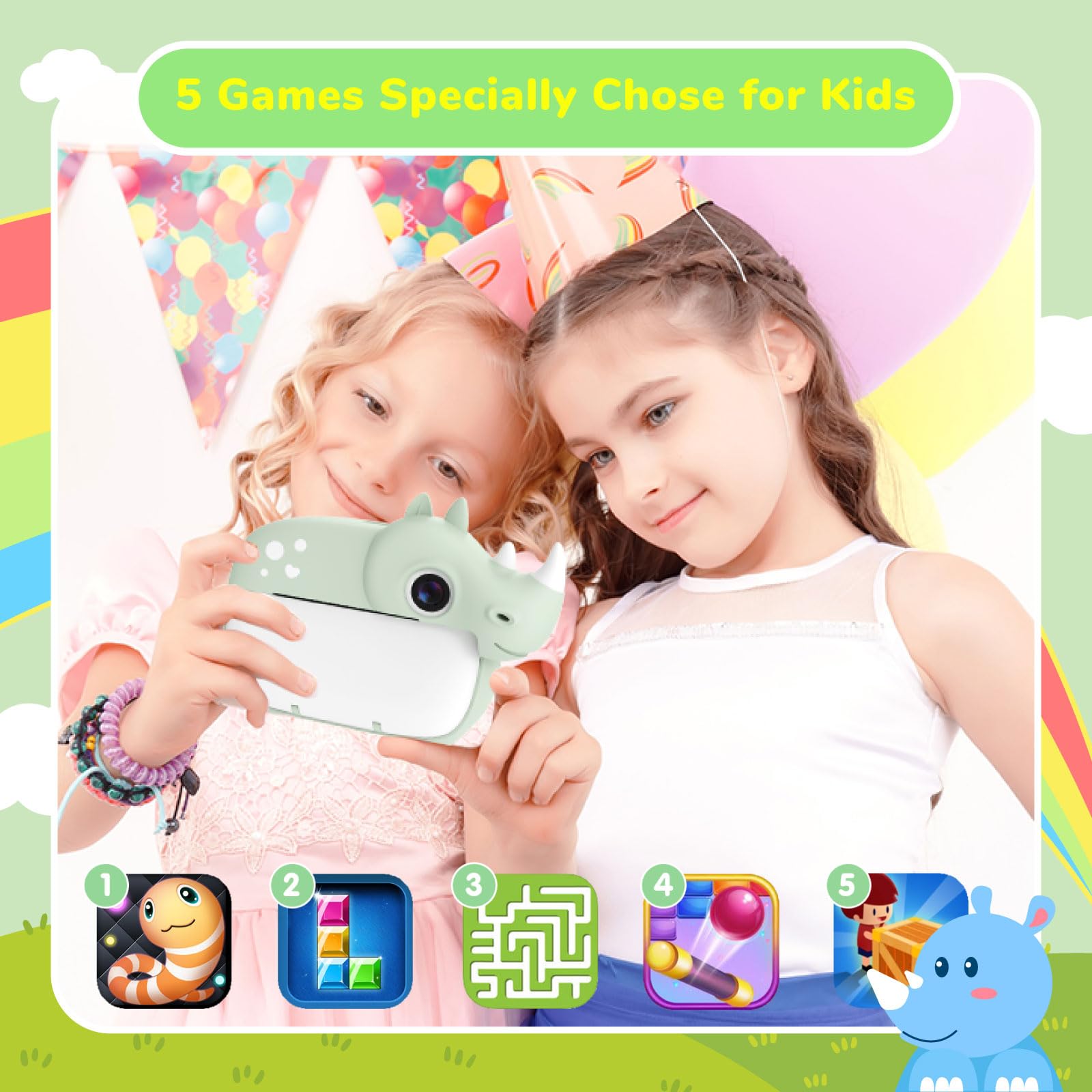CAMCLID Appareil Photo Instantané Enfants, Appareil Photo Numérique à Impression Instantanée Enfants avec Carte 32GB, 12MP/1080P Selfie Caméra Vidéo, Cadeau pour Filles Garçons 3-12 Ans (Vert)