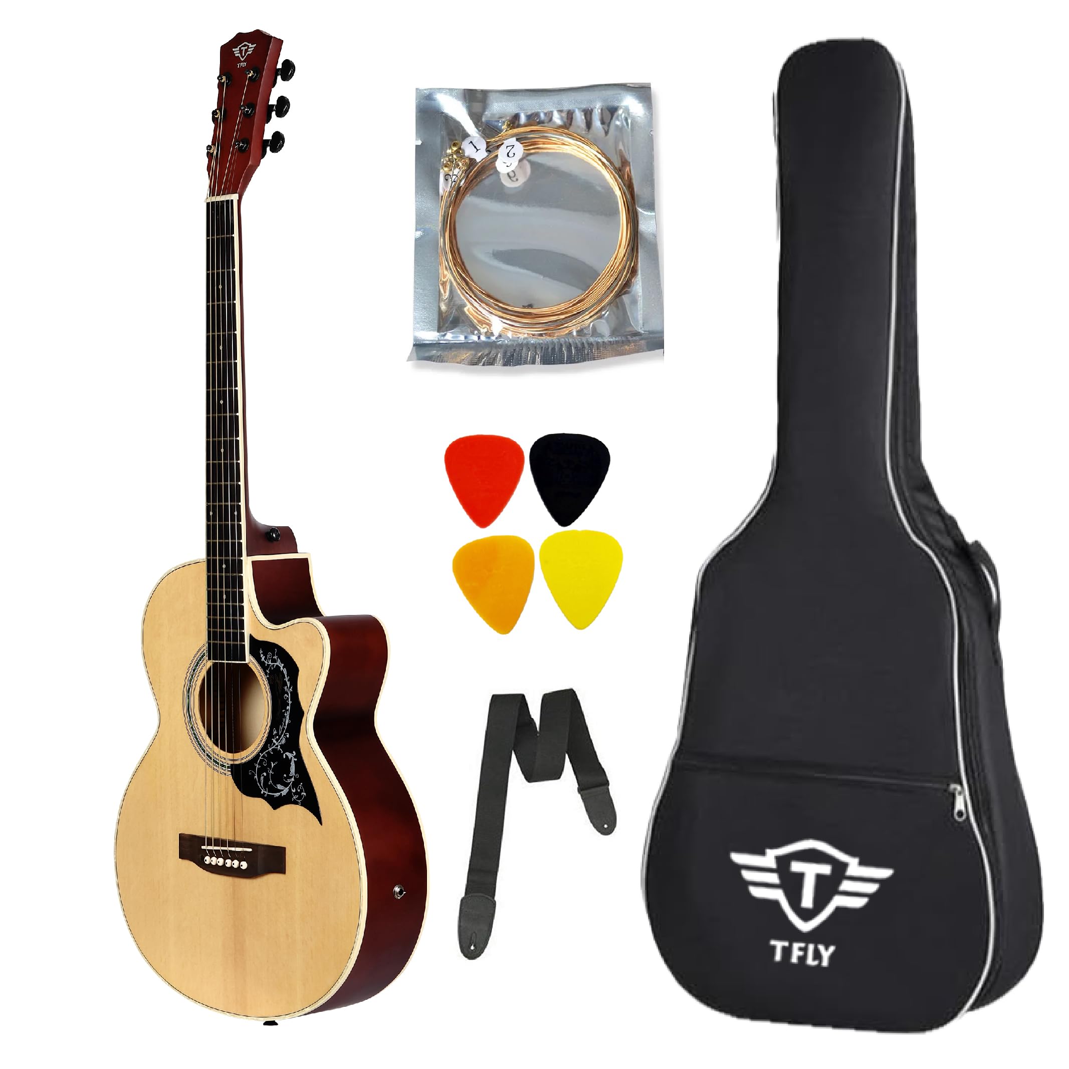 T Fly TF239C Semi-Acoustic Guitar, 39 Inches Cutaway, Rosewood