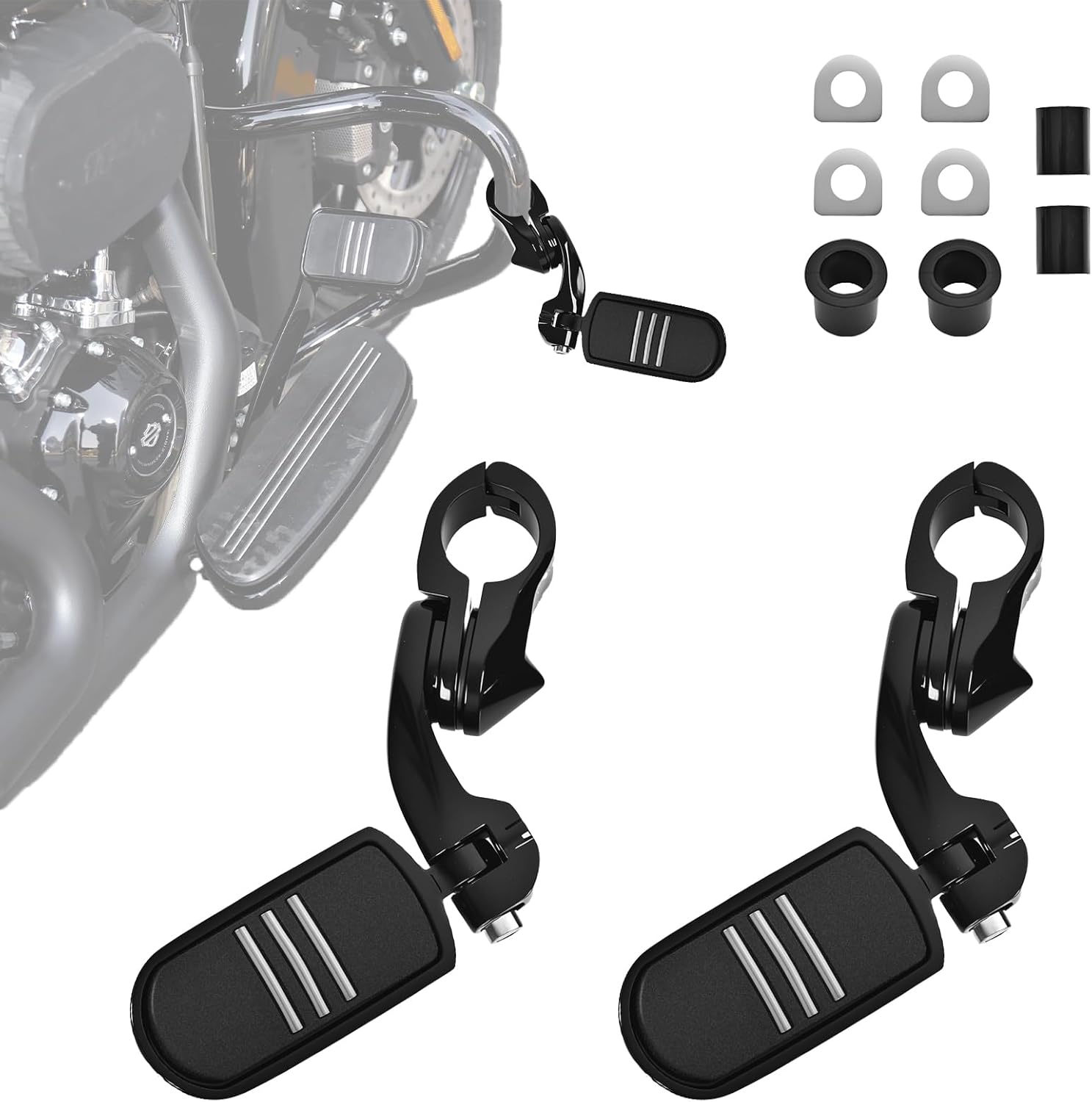 Upgraded-Highway Pegs, 1.25" Highway Footpegs Aluminum Short Angled Fit For 1''&1.25''(25/32mm) Crash Bars Compatible with Harley Road Electra Glide Road King Street Glide Softail Dyna Sportster Black