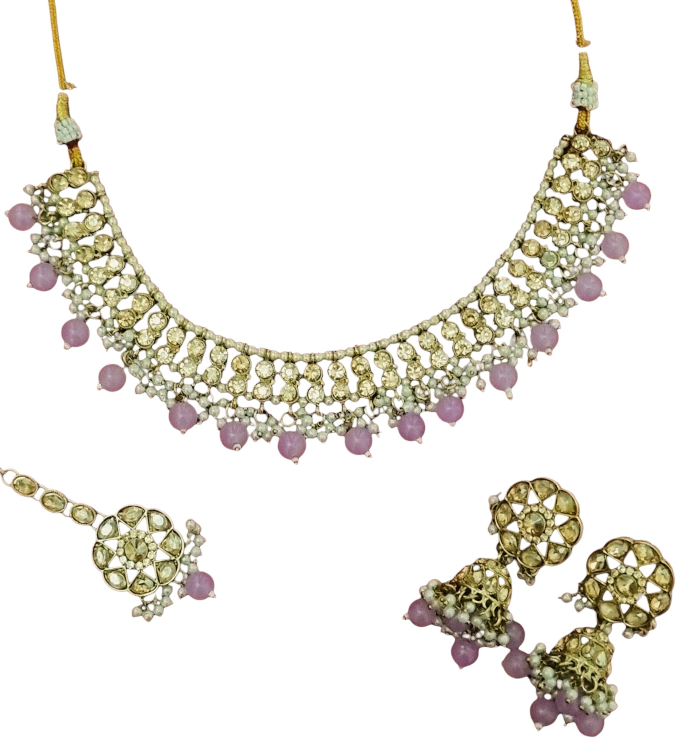 Traditional Indian Choker Necklace Jewellery Set Kundan Pearls Beads, Gold Necklace, Earrings and Tikka, Pakistani Bengali Southasian jewellery for Eid,Diwali,weddings,parties