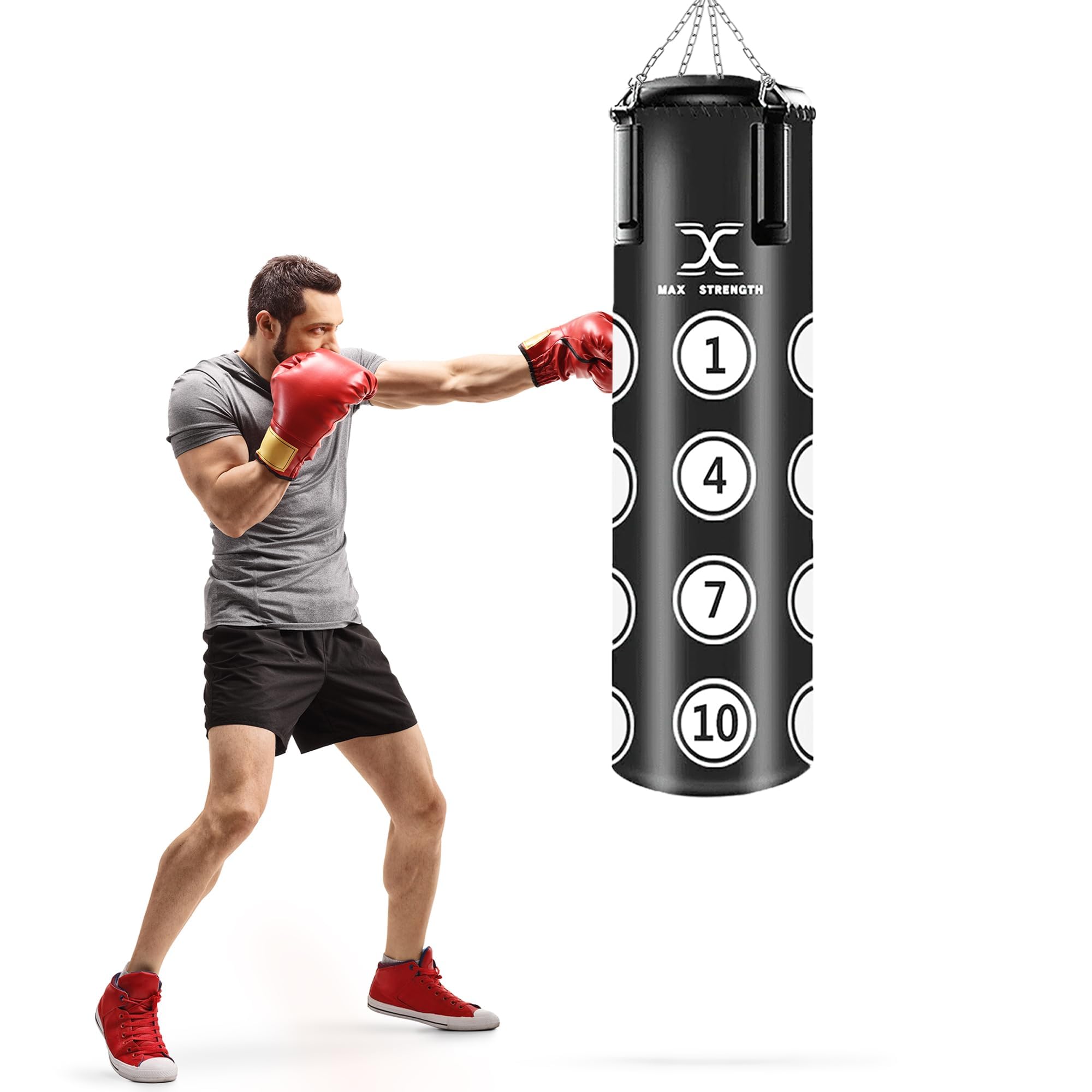 MAXSTRENGTH Heavy Filled Boxing Punch Bag Set 3FT 4FT – 2PCS 3PCS or 10PCS Complete Training Kits with Gloves, Chain, Bracket or Frame Ideal for Home Gym (2 Pcs Set, 3 Feet)