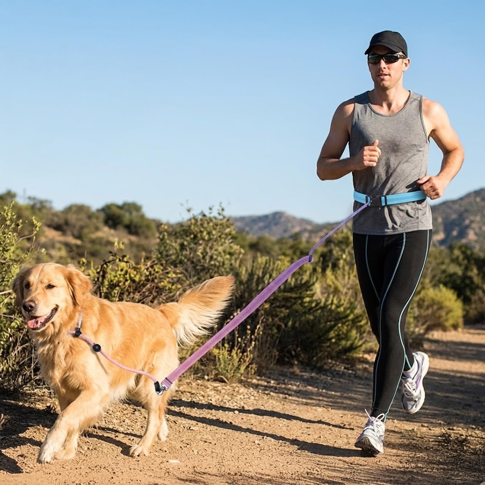 Laisse pour Chien Mains Libres, Design P-Leash, dégradé Bleu Rose, Laisse d'entraînement sans Traction, Boucle à Ressort, éléments réfléchissants, Corde en Nylon réglable de 140 à 230 cm