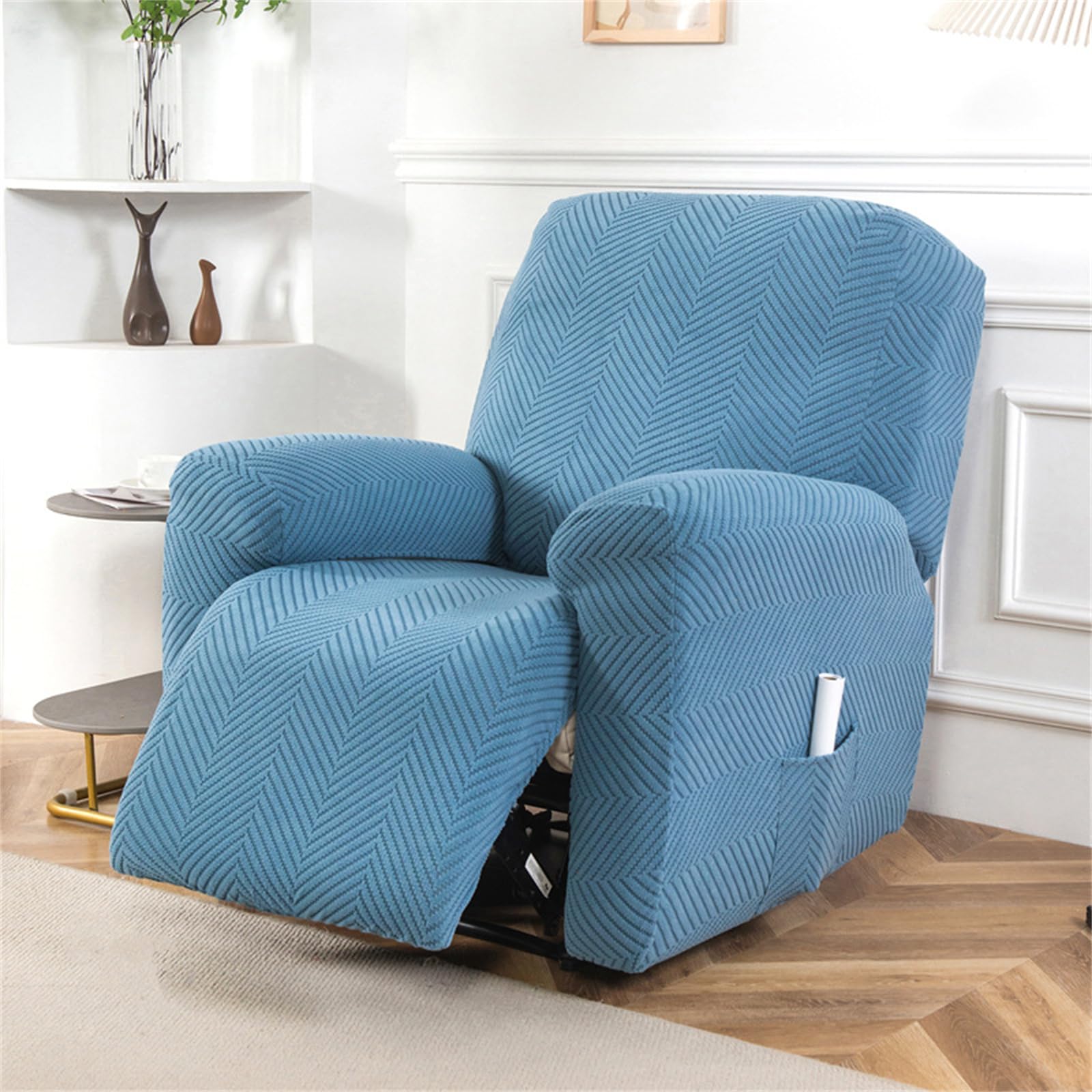 Odot Moderno e Semplice Copripoltrona Relax Reclinabile, Antiscivolo Elasticità Elettrica Copripoltrona, Copri Poltrona Relax con 2 Tasche Laterali, Poltrona Reclinabile (Blu,3 posti)