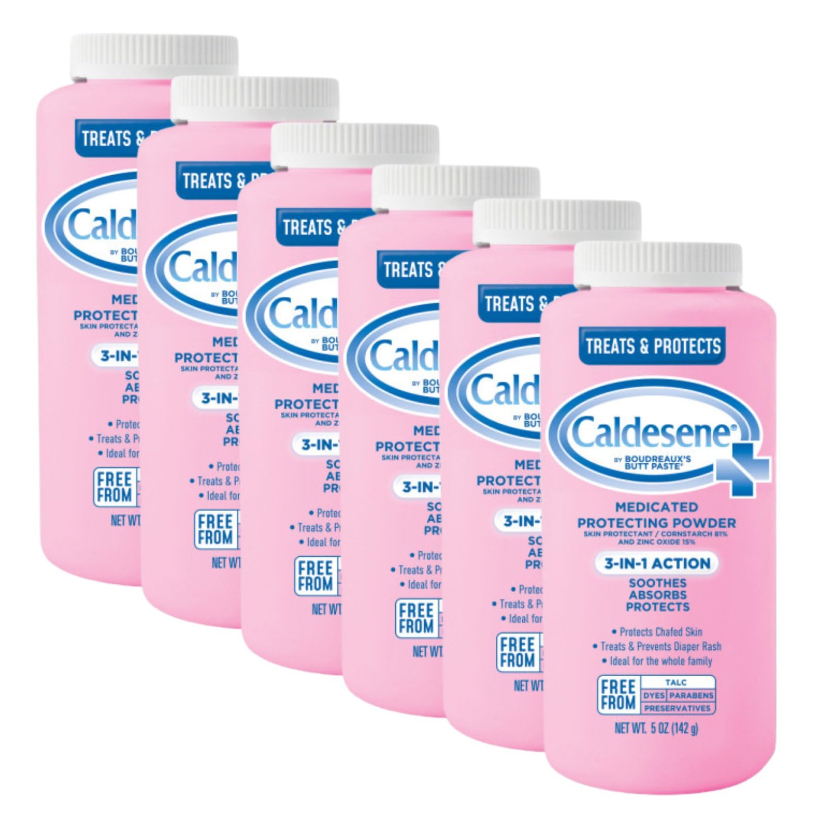 Caldesene Medicated Protecting Powder with Zinc Oxide & Cornstarch-Talc Free, 5 Ounce (6 Pack)