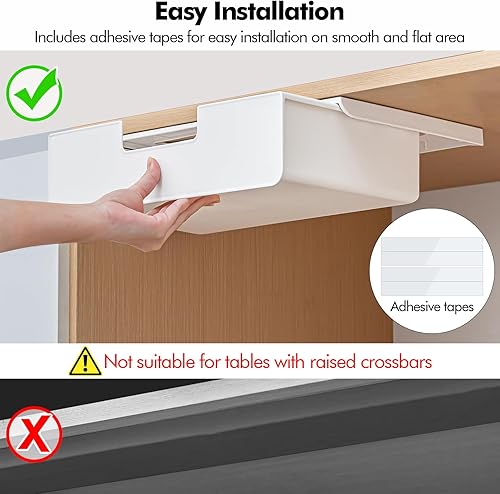 Miniatura 3 de Poeland Organizador de cajones debajo del escritorio, cajón deslizante debajo de la mesa, organizador de cajones ocultos para oficina, hogar