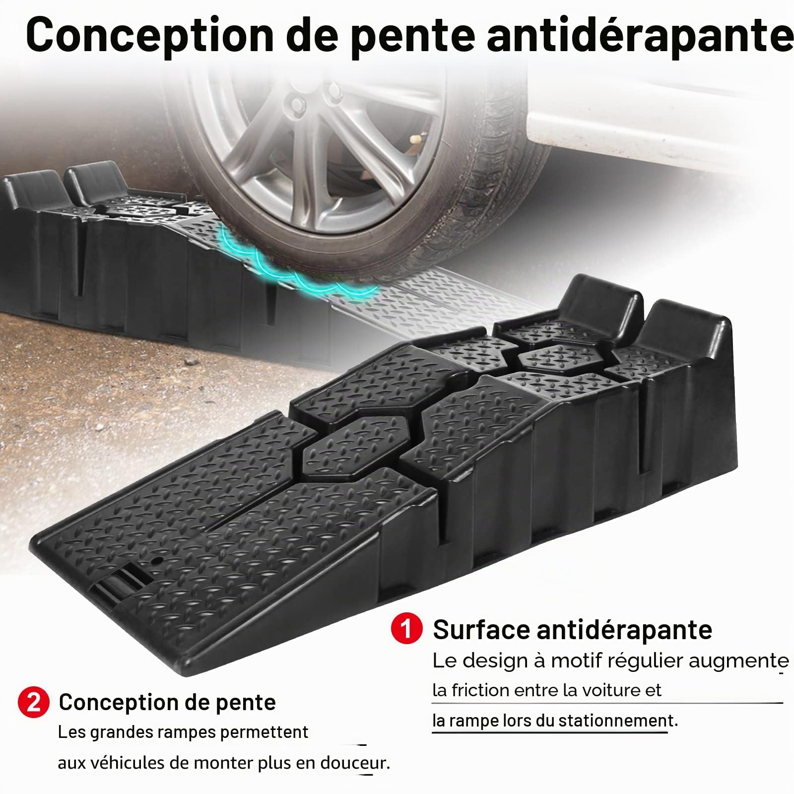 Froadp Lot de 2 rampes de chargement antidérapantes en plastique pour Caravane VTT Garage Atelier Réparation et Entretien de Voiture Capacité de charge maximale de 2500 kg par paire (90x31x22,5cm)