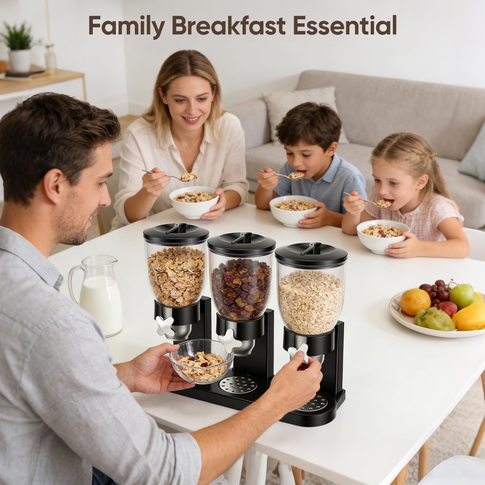 Distributore Di Cereali, Set Da 3 Pezzi Capacità 2 L Capacità Totale 6 L Triplo Distributore Di Cereali Per Cornflakes Caramelle Frutta Secca Riso Cereali Dolci E Chicchi Di Caffè
