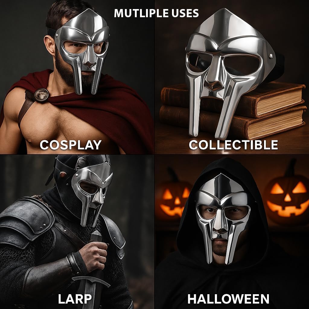 MF Doom Mask, Medieval Roman Gladiator Viking Armor Mask, Maximus Metal Helmet, mf doom Mad-Villian Face Mask, Ideal For Fanstasy Costume Party, Cosplay, Masquerade & Halloween. - Image 5