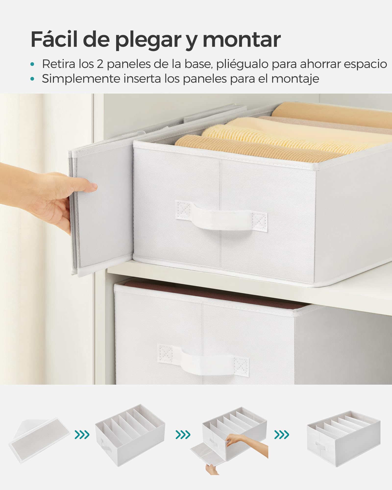 SONGMICS Juego de 4 Organizadores de Cajón 6 Compartimentos Plegable 42x30x17 cm Blanco RUS009W04